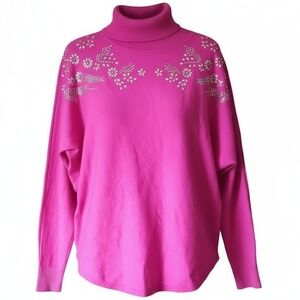 LIV Milano Pink Rhinestone‎ Embellished Turtleneck Sweater Size Small NWT